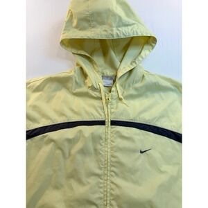 Nike Windbreaker Jacket Hooded Yellow Lightweight Full Zip Swoosh Large‎ Y2K